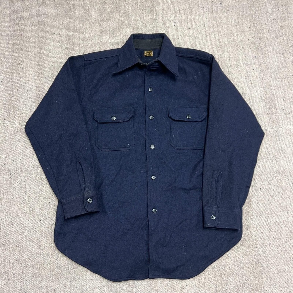 Vintage CPO Shirt Mens XL Black 1940s WW2 Wool Civilian US Army